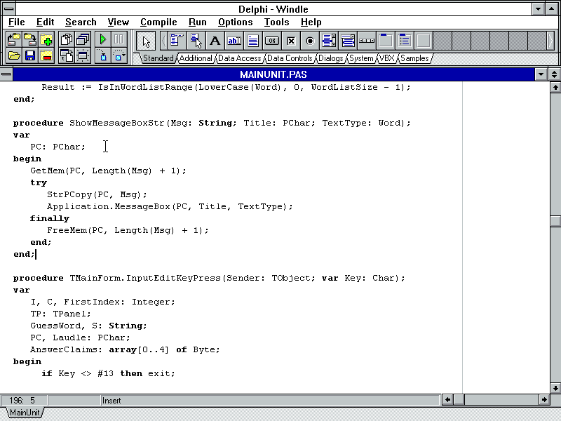 Screenshot showing buggy code in Delphi