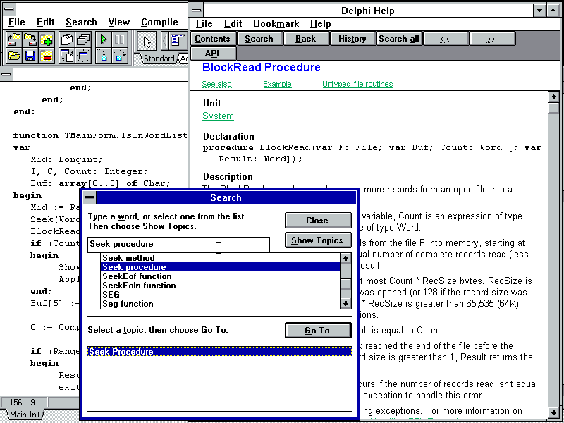 Screenshot showing Help file in Delphi