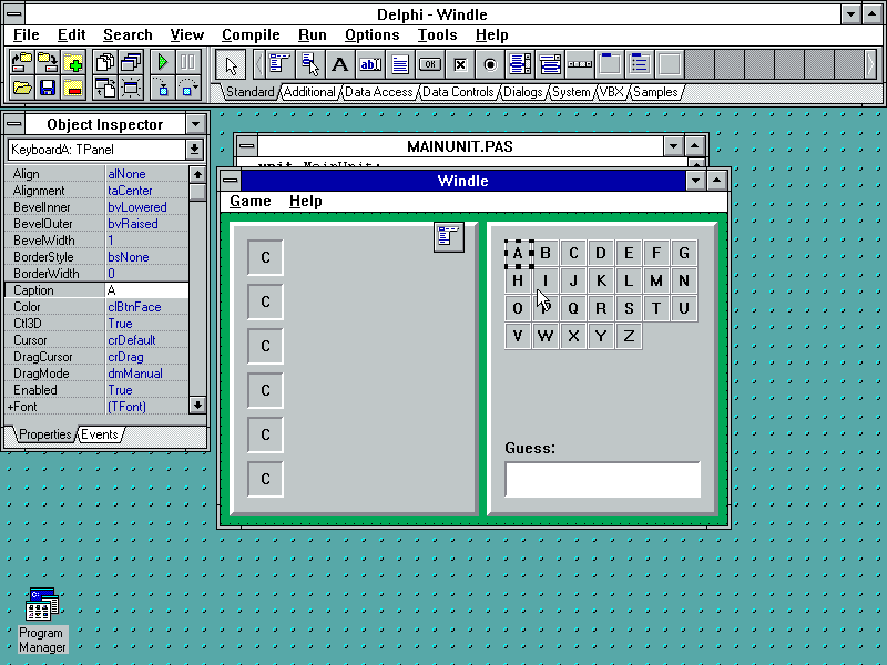 Screenshot showing form designer in Delphi