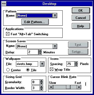 Desktop settings in Windows 3.1