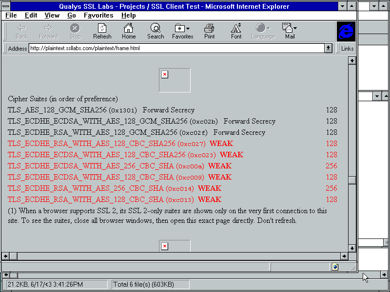 Screenshot of cipher suites with TLS 1.3